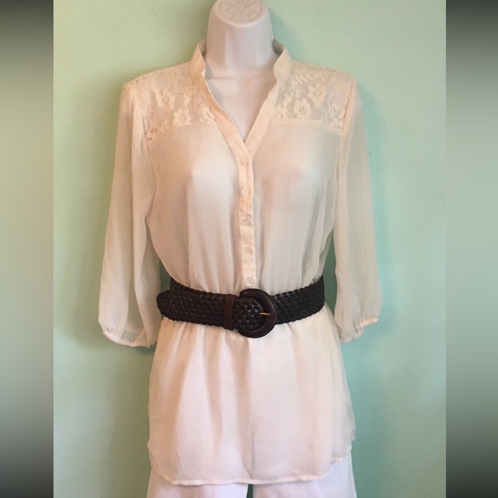 Y2K Mossimo Sheer Boho Chiffon Peplum Top Sz Medium